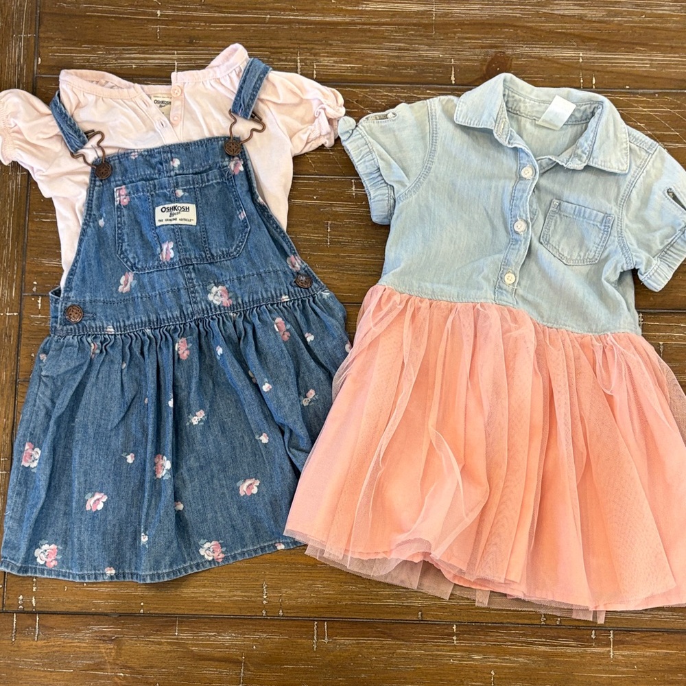 Bundle of 2 OshKosh Bgosh Pink and Denim Toddler dresses